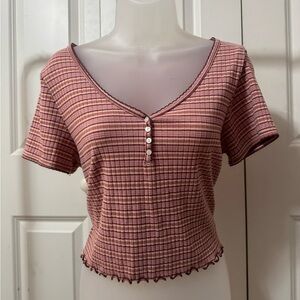 American Eagle Outfitters Pink Crop Top Fitted Buttoned